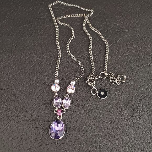 Givenchy Necklace Purple and Clear Stones in Black‎ Chain Dressy Moody Signed - Picture 6 of 8